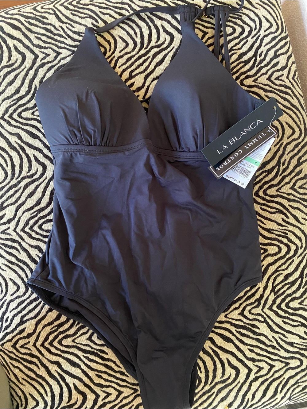 La Blanca Black Halter 8 One-Piece Swimsuit tummy control
